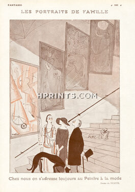 Les Portraits de Famille, 1922 - Marcel Vertès Le Peintre à la mode, Cubism, Pekingese Dog, Sighthound
