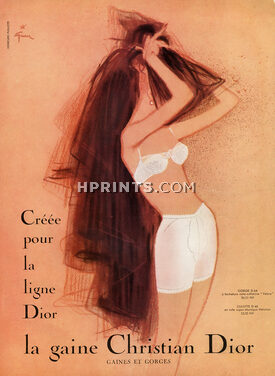 Christian Dior (Lingerie) 1960 Brassiere, Pantie Girdle, René Gruau, Gorge D64, Culotte D46