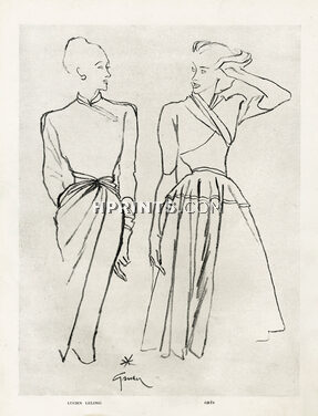 Lucien Lelong & Grès 1946 Dresses René Gruau