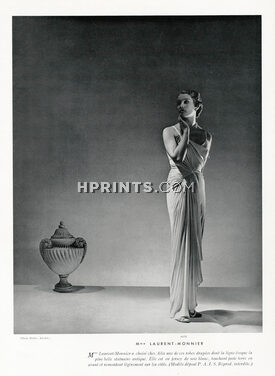 Alix 1937 Mme Laurent - Monnier, White draped dress, Photo Eugène Rubin