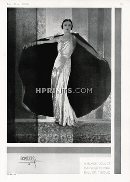 Chéruit 1930 Black Velvet Cape, Silver Tissue, Photo Demeyer