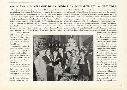 Trentième Anniversaire de la Fondation Ducharne Inc, New York, 1952 - M. Francis Ducharne Photo Michel Péron