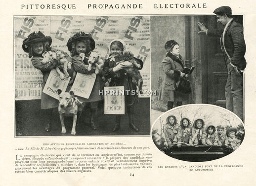 Affiches Electorales 1911 Enfants de candidats faisant de la propagande, Bull Terrier, Pekingese Dog