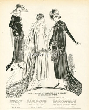 Worth 1924 "Mariage de Mlle Diaz et de M. de Vilmorin" Wedding Dress, Satin Blanc, Dentelle