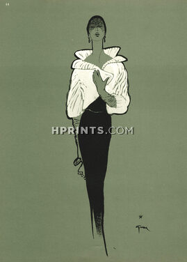 René Gruau 1950 Fashion Illustration, Evening Gown