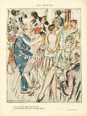 Artèche 1929 "Bal Musette" Dancers, Jazz Band, French Cabaret