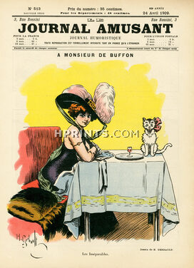 Henry Gerbault 1909 "A Monsieur de Buffon" Les Inséparables, Cat, Elegant Parisienne