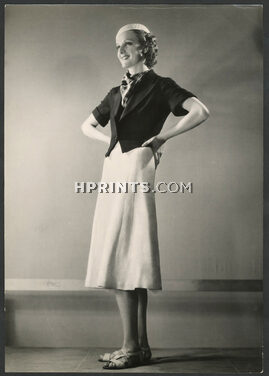 Lucien Lelong 1930s Original Press Photo Deutsch Studio, Sport tennis Jacket, Hermès Sandals