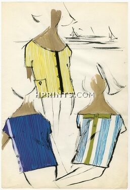 Pierre Balmain "Sport 1960" Original Fashion Drawing, Beachwear