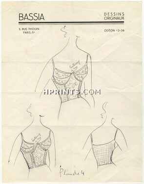 Bassia 1950s Original Fashion Drawing, Brassiere