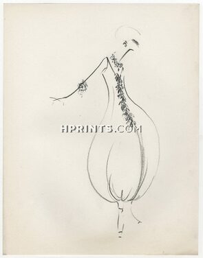 Guy Laroche 1960s, Original Fashion Drawing, Summer Dress