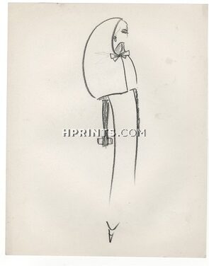 Guy Laroche 1960s, Original Fashion Drawing, Cape