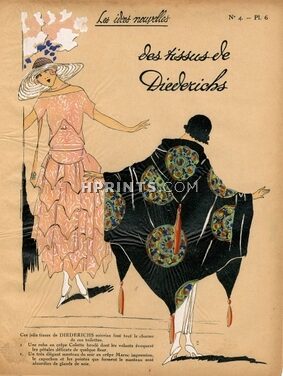Diederichs 1923 ''Les Idées Nouvelles de la Mode'' Pochoir ''Tres Parisien'', Evening Coat