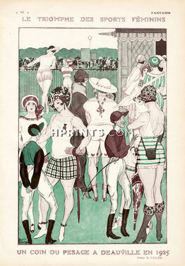Armand Vallée 1921 ''Le triomphe des sports féminins'' Horse Racing Deauville, Jockey, The Weighing