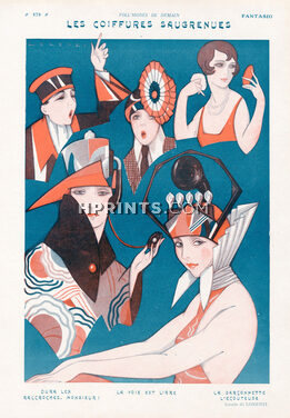 Les Coiffures Saugrenues, 1924 - Lorenzi Foll'modes de demain, The absurd hairstyles, Crazy Hats