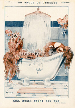 La Vague de Chaleur, 1923 - Miarko Canicule, Kiki Pekingese Dog, Bathroom