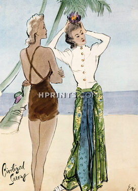 Saks Fifth Avenue 1940 Sarong dress, Swimwear, Eric (Carl Erickson)