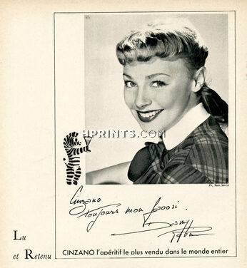 Cinzano 1953 Dany Robin, Photo Sam Lévin, Portrait, Autograph