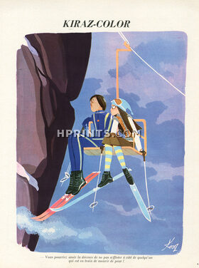 Edmond Kiraz 1972 Skiers, Chair Lift