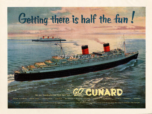 Cunard Line (Ship Company) 1954 Queen Elizabeth, Queen Mary, Transatlantic Liner