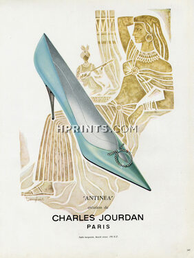 Charles Jourdan 1960 Antinea, J. Langlais, Escarpin satin, Strass, Antinea
