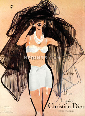 Christian Dior (Lingerie) 1960 René Gruau (Version B) Gorge D64, Ceinture D90