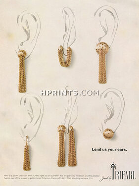 Trifari 1967 Clip Golden, Chains, Earrings