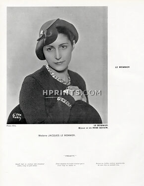 René Boivin (High Jewelry) 1934 Necklace, Bracelet, Small Hat, Mrs Jacques Le Monnier, Photo Madame D'Ora