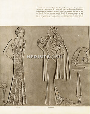 Chanel & Mainbocher 1933 "Les Bas-reliefs de la Mode", Evening Gown, Fur Cape