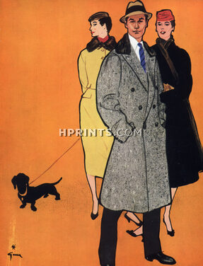 René Gruau 1955 Fashion Illustration for Man and Woman