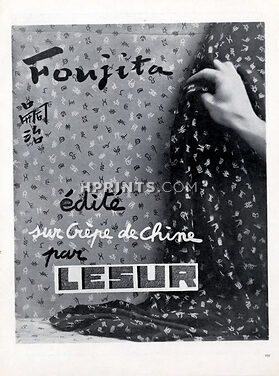 Lesur (Fabric) 1928 Foujita édité sur Crèpe de Chine, Textile Design