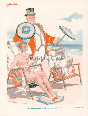 Pem 1928 Nude at the beach, English Bulldog