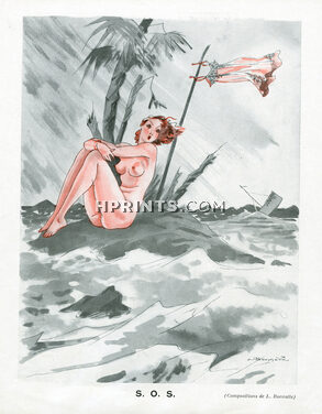 Léon Bonnotte 1936 "S.O.S", Nude in storm