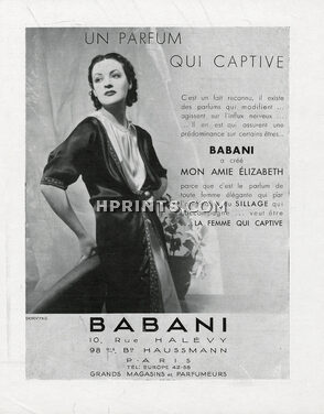 Babani (Perfumes) 1935 Mon Amie Elizabeth, Photo Dorvyne