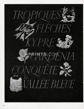 Lancôme (Perfumes) 1946 Tropique, Flèches, Kypre, Gardénia, Conquête, Vallée Bleue