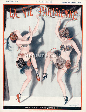 Vald'Es 1922 "Bas les Masques", Masks carnival costumes, La Vie Parisienne Cover