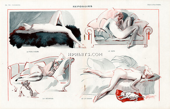 René Préjelan 1922 Reposoirs, Nude, French Bulldog