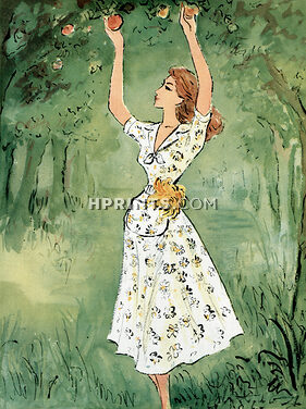 Robert Piguet 1947 Summer Dress Roger Descombes Fashion Illustration
