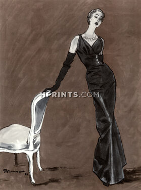 Christian Dior 1953 Robe Princesse en radzimir noir, Evening Gown, Pierre Mourgue