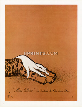 Christian Dior (Perfumes) 1949 Miss Dior, René Gruau (Leopard, white frame)