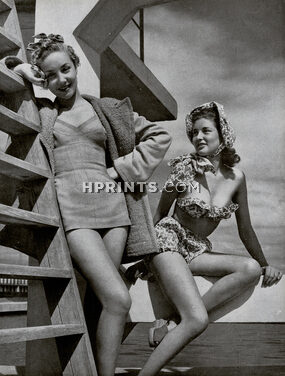 Jacques Fath, Carven 1946 Beachwear, Swimwear, Back: Jacques Griffe André Ledoux