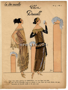 Les Idées Nouvelles de la Mode, circa 1922 Drecoll, J. Dory, Fashion Art Deco Pochoir on Chinese Paper