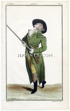 Magasin des Modes Nouvelles Françoises et Angloises 1787 cahier n°6, plate n°2, Mitan, Hunter