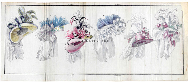 Magasin des Modes Nouvelles 1787 cahier n°25, plate n°1, Defraine, Hats