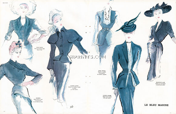 Le Bleu Marine 1947 Hermès, Patou, Véra Boréa, Lucien Lelong, Marcelle Alix, Roger Descombes