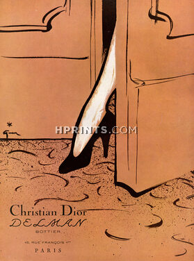 Christian Dior (Shoes) 1953 René Gruau, Bootmaker Delman