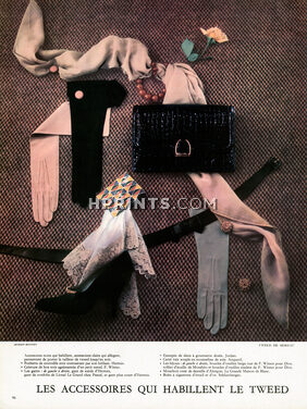 Hermès (Handbag, Gloves), Jourdan, Jean Schlumberger (Cigarette box) 1954 Photo Jacques Boucher