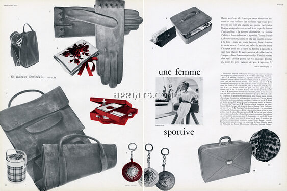 Dior, Schitz, Hermès (Boîte à foulards)... 1955 Photos Martinet, 4 pages
