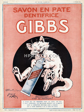 Gibbs (Pate Dentifrice) 1917 Cat, Poster Art, d'après Jacques Nam