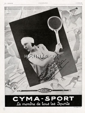 Cyma-Sport 1928 Tennis, Suzanne Lenglen, ABC, Photo Mosesco, Nice